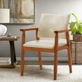 thumbnail image 1 of NOB Mid-Century Dining Side Chair with Faux Leather Seat in Beige, handrail Chair, 1 of 18