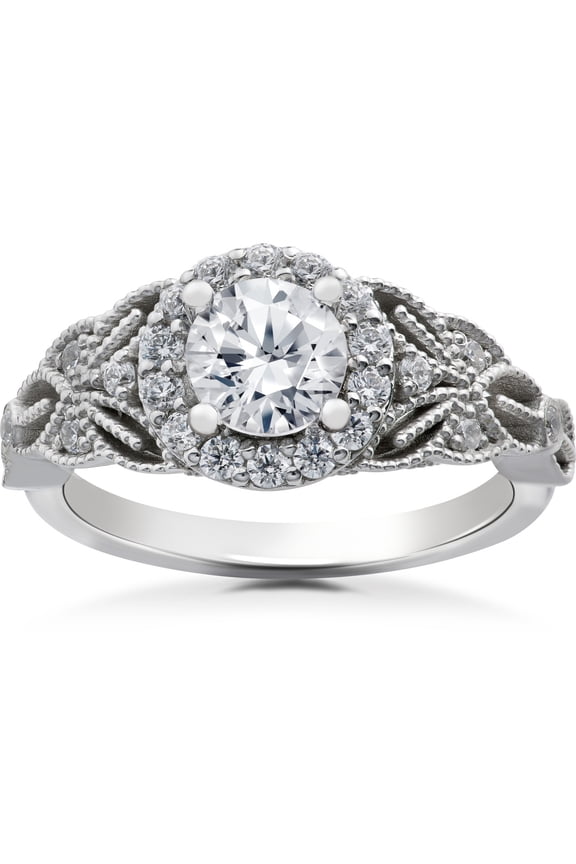 14K White Gold Plated Rings - Round Cut Excellent 1.4 Ct Diamond Rings - Simple Halo Engagement Wedding Rings - 23rd Anniversary Gifts Not Too Expensive - Party Wear Diamond Ring for Her