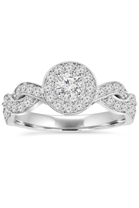 Exquisite 1 Ct Round Cut Halo Eternity Criss Cross Twisted Infinity Diamond Ring for Her - Lab-Created Simulated Diamond - 14K White Gold Plated - Gorgeous Engagement Ring for Women's