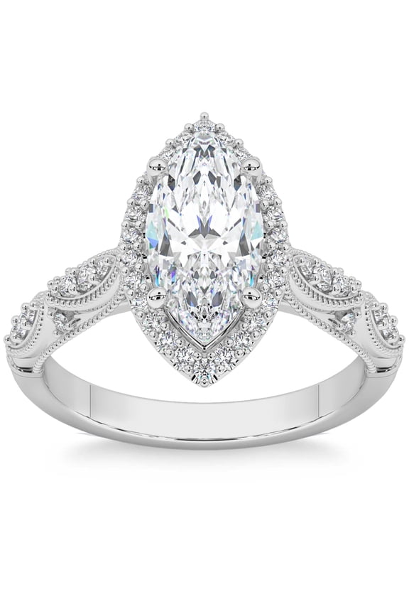 Marquise Cut 1.9 Ct Lab Created Diamond Wedding Ring for Her - 14K White Gold Plated Engagement Ring - Wedding Jewellery For Bridesmaids Silver - 23rd Anniversary Gifts Not Too Expensive