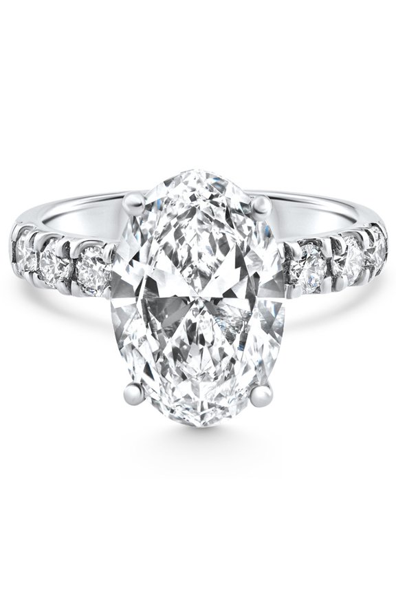 Prong Set 2.1 Ct Oval Cut Lab Created Diamond Rings - 14K White Gold Plated Ring for Her - Gorgeous Anniversary Gifts for Her - Causal Daily Wear Rings - Wedding For Bridesmaids Silver