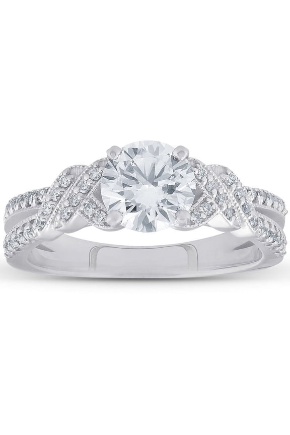 Stunning 1.3 Ct Round Cut Eternity Split Shank Diamond Ring - Lab-Created Simulated Diamond - 14K White Gold Plated - Gorgeous Engagement Ring - Great for Proposals and Romantic Gifts