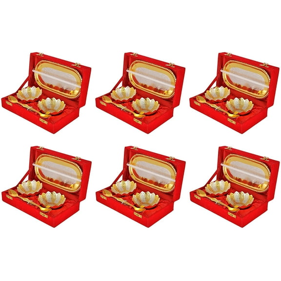 NOBILITY Gold and Silver Plated Bowl Spoon Tray Set Dry Fruits Dessert Serving Set Diwali Wedding Return Gift Items Friends Family Home Decorative Corporate Gifts 6 Sets