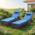 thumbnail image 1 of NOBLEMOOD 2 PCS Wicker Chaise Lounge Outdoor Lounge Chair with Wheels, Adjustable 6 Position Pool Reclining Chair with Blue Thickened Cushion & Pillow, 1 of 7