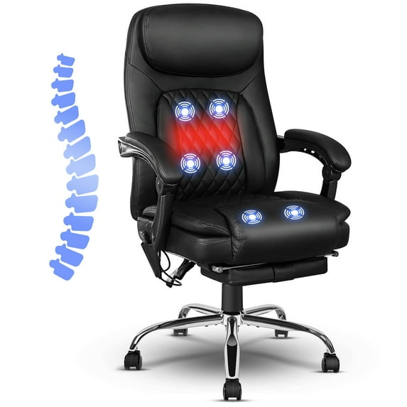 NOBLEMOOD 6 Point Massage Heated Office Chair, Executive Office Chair with Reclining Backrest & Footrest