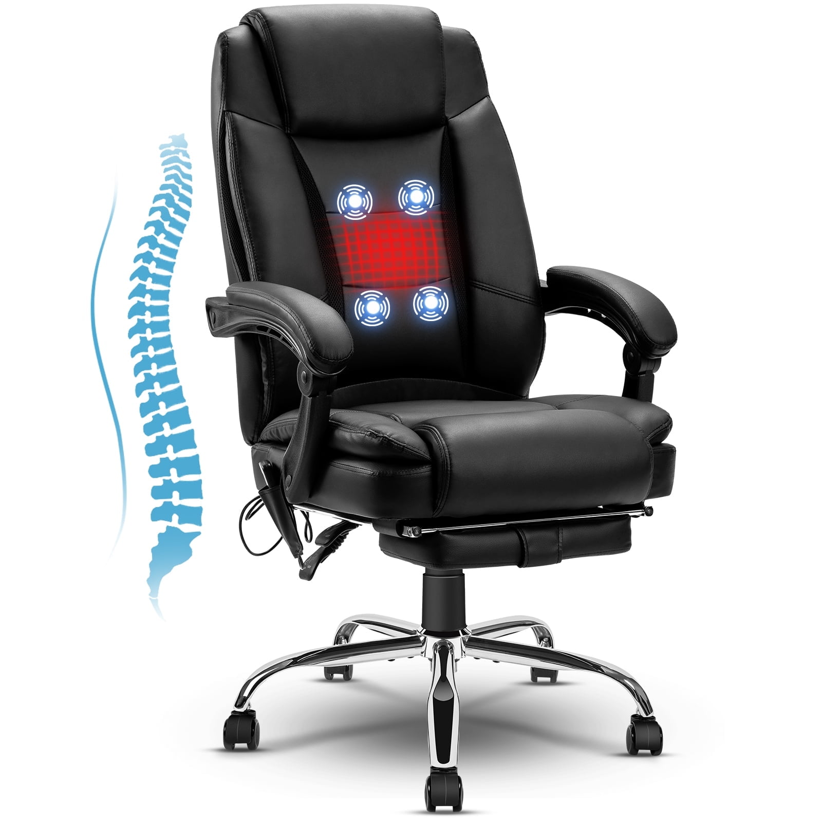 NOBLEMOOD Black Heated Ergonomic Executive Office Chair with Massage Lumbar Support Footrest Walmart