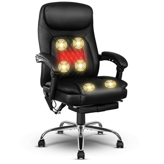 NOBLEMOOD 6-Point Massage Office Chair with Heating, Lumbar Support Pillow and Footrest, Black