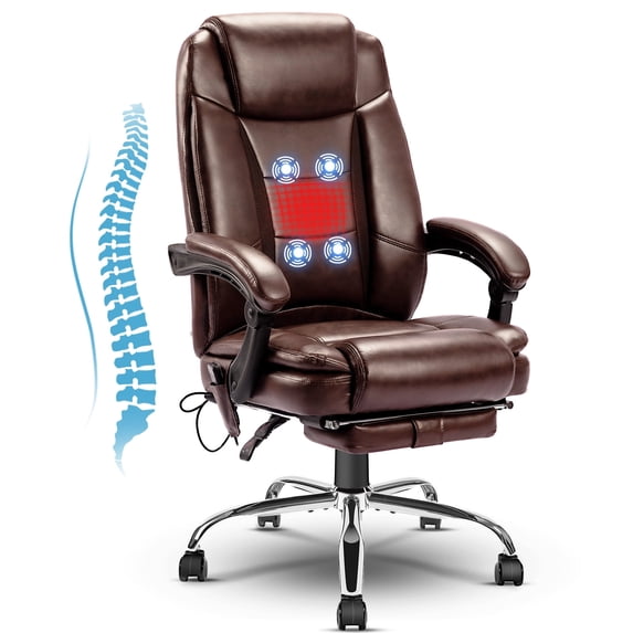 NOBLEMOOD Brown Heated Office Chair w/ 4 Points Massage, Lumbar Support & Footrest for Adult & Child
