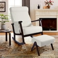 thumbnail image 1 of NOBLEMOOD Rocking Chair with Ottoman, Upholstered Nursery Rocking Chair with Pillow & Side Pocket, Big and Tall Rocker with Rubberwood Armrests for Living Room, Bedroom and Apartment, Mahogany, 1 of 7