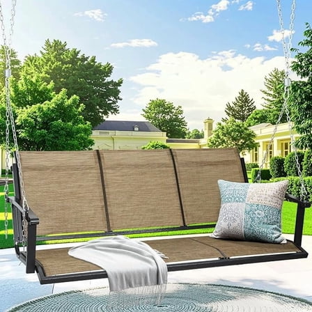 NOBLEMOOD Textilene 3 Seat Hanging Swing, 5.2FT Patio Bench Swing, 660lbs Heavy Duty Outdoor Porch Swing with Hanging Chains for Courtyard, Garden, Tree, Yard