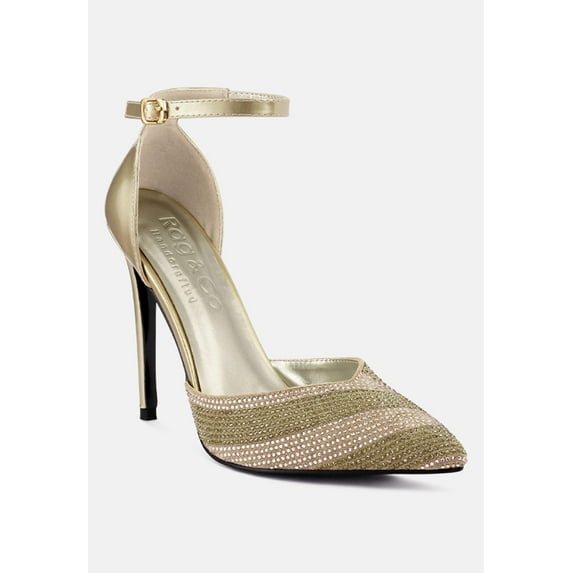NOBLES Gold Rhinestone Patterned Stiletto Sandals