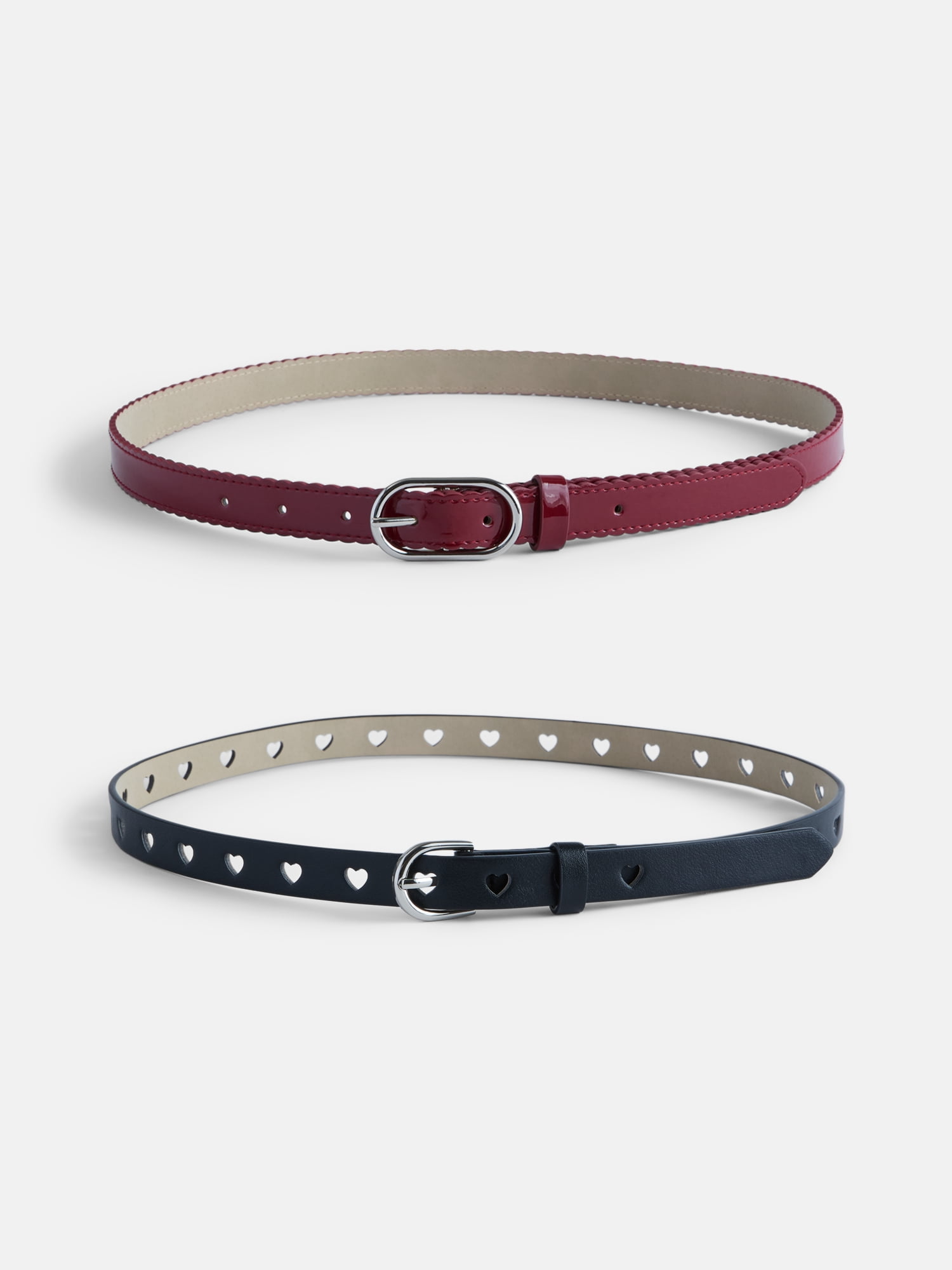 No Boundaries Women's Faux Leather Belts, 2 Pack
