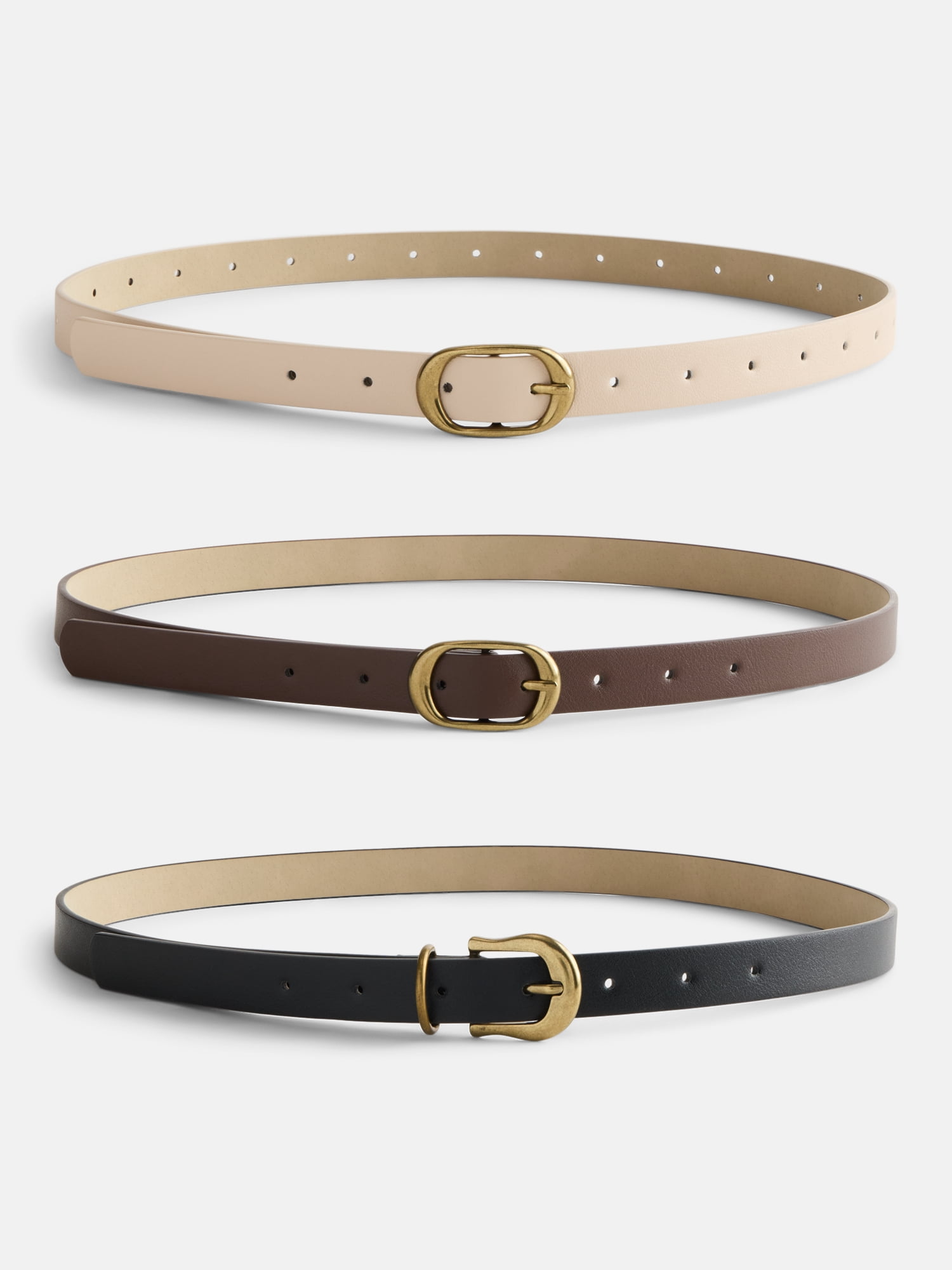 No Boundaries Faux Leather Belts, Women's, 3-Pack