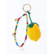 Women's Festival Bag Charm, Yellow Crochet Lemon & Beads