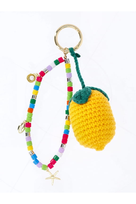 Women's Festival Bag Charm, Yellow Crochet Lemon & Beads
