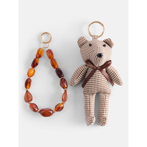 No Boundaries Women’s Plaid Bear Bag Charms, Brown