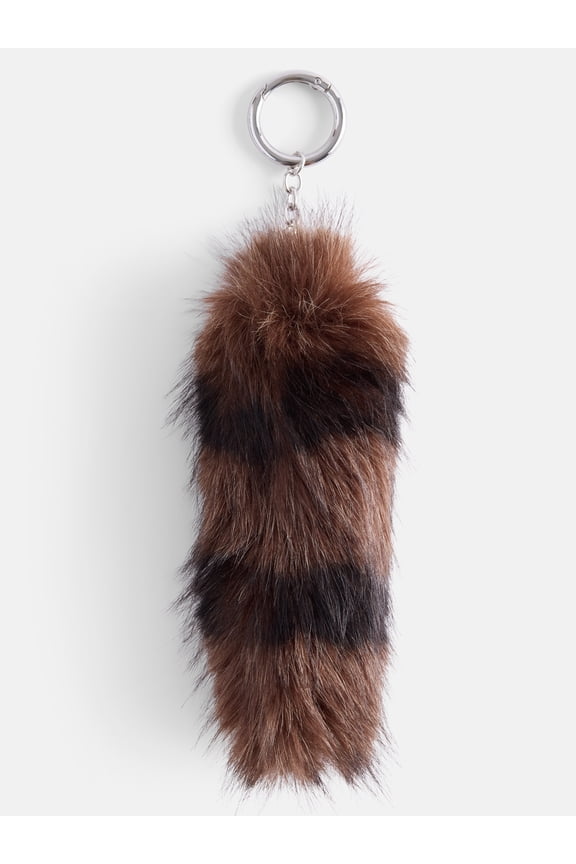 Womens Faux Fur Fox Tail Bag Charm, Brown