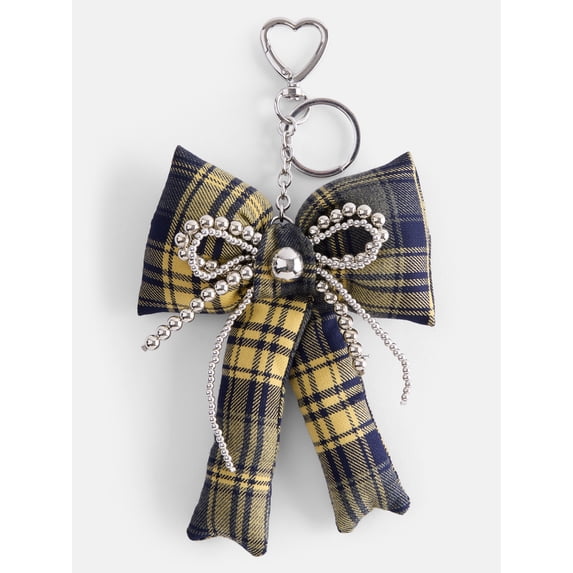 No Boundaries Women’s Plaid Bow Bag Charm, Yellow
