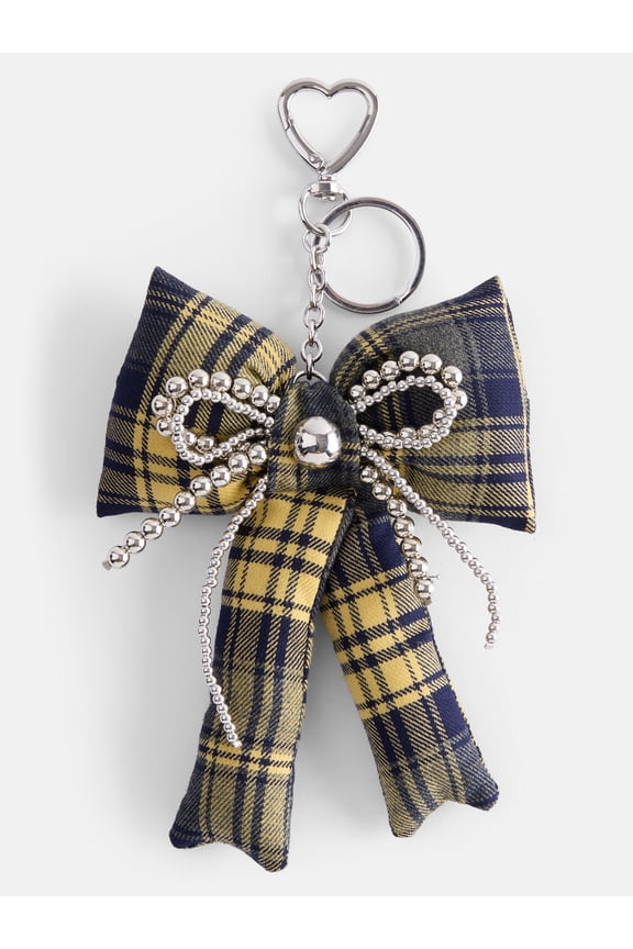 Womens Plaid Bow Bag Charm, Yellow
