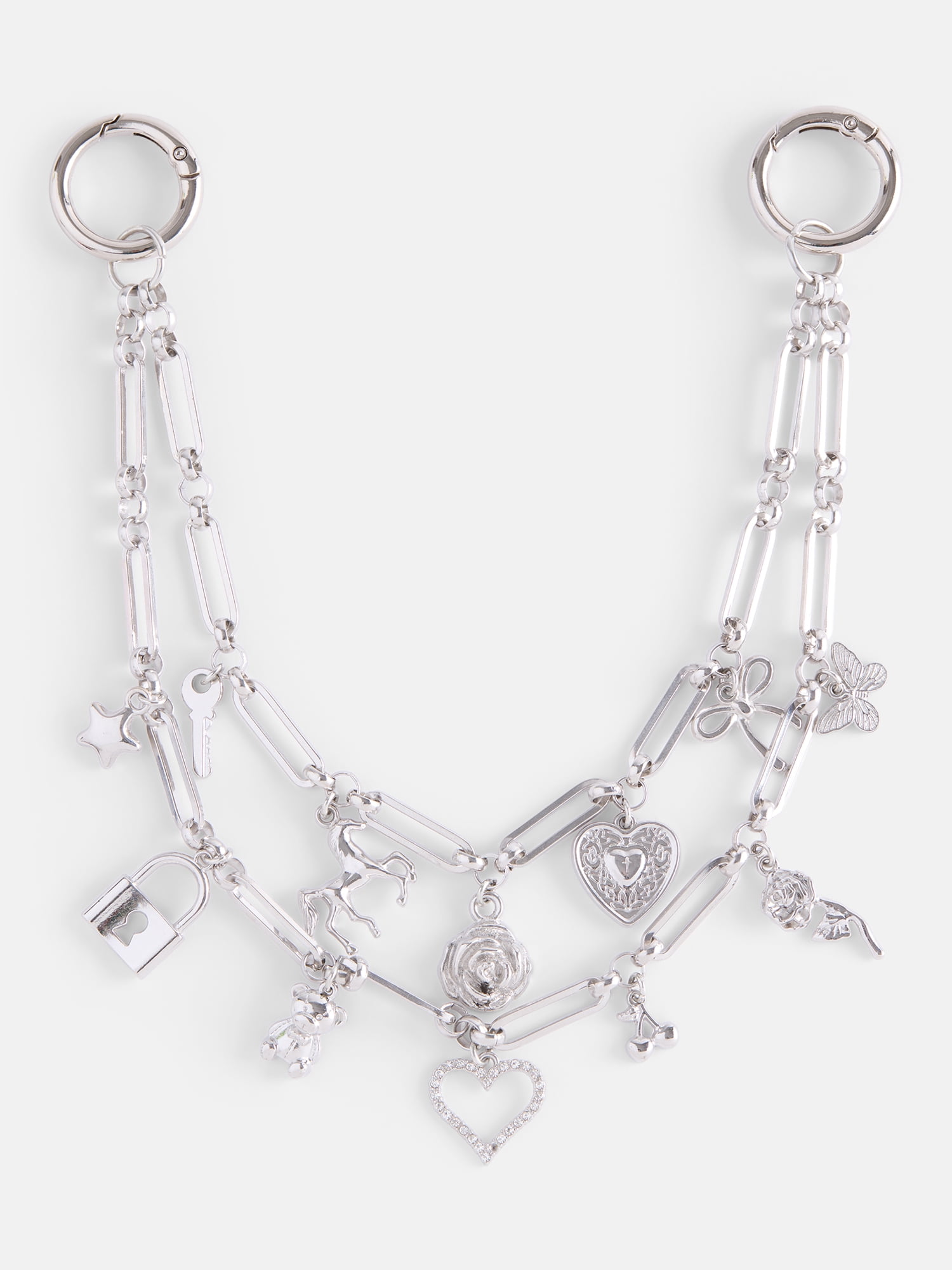 No Boundaries Women’s Swag Chain Bag Charms, Silver Tone