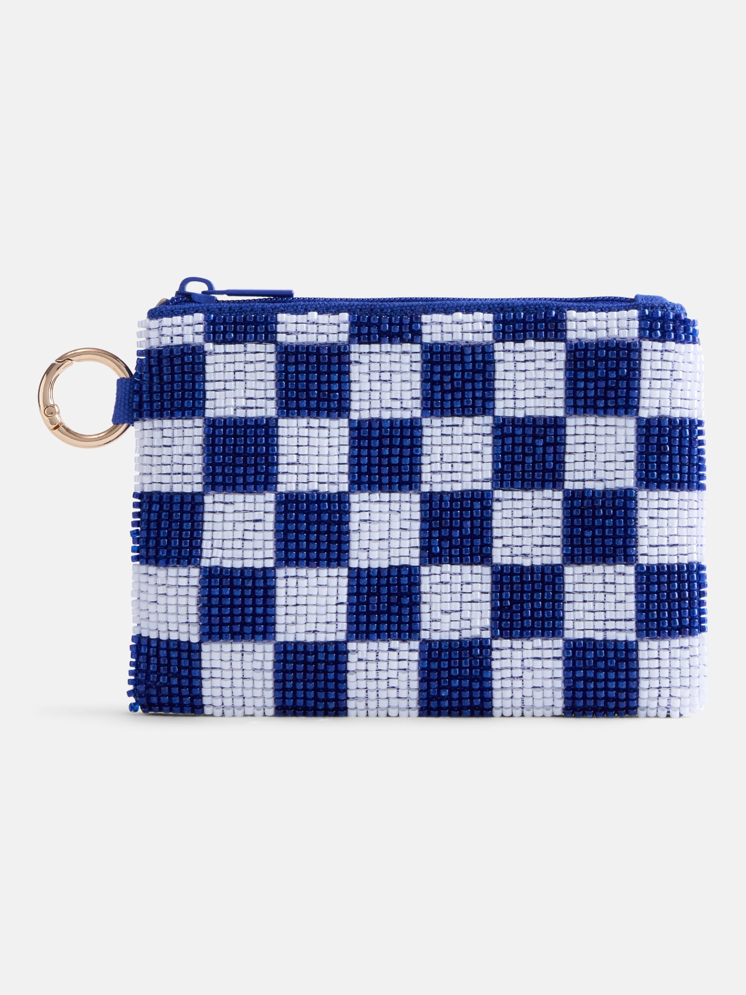 No Boundaries Women’s Game Day Checkered Beaded Pouch, Blue Checkered