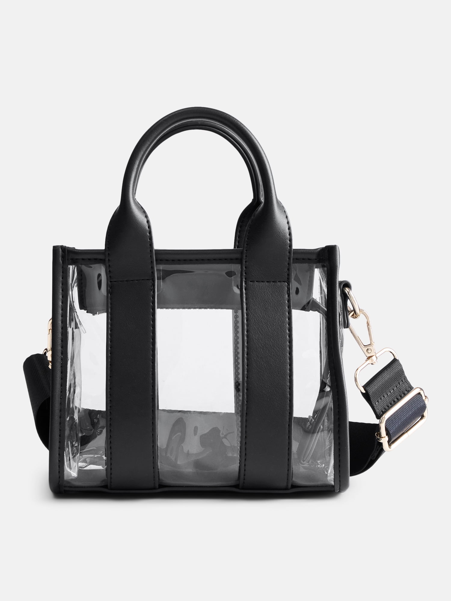 No Boundaries Women's Game Day Clear Boxy Mini Tote Bag, Black