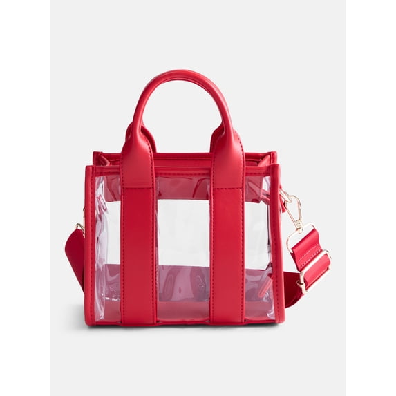 No Boundaries Women's Game Day Clear Boxy Mini Tote Bag, Red