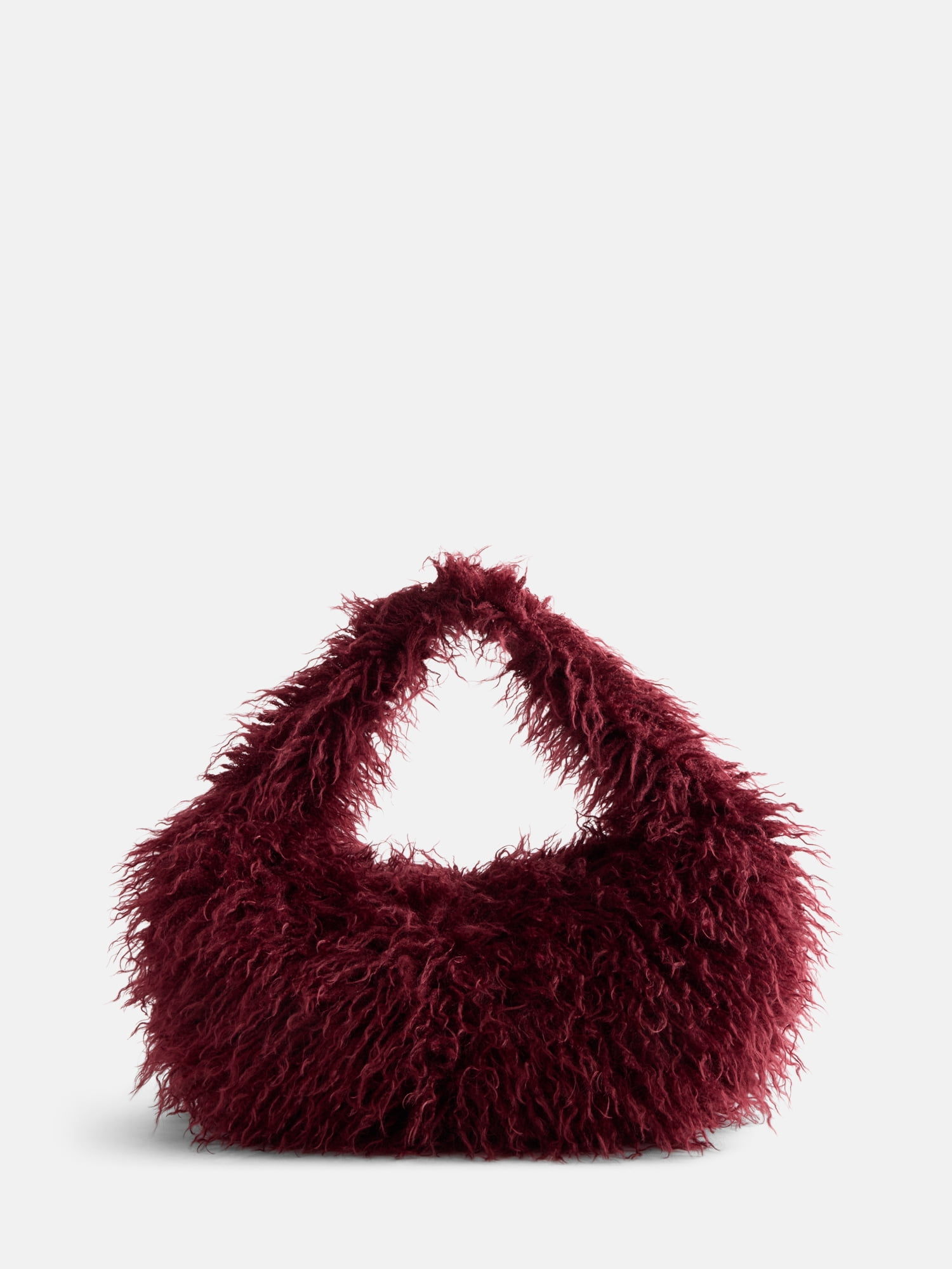 No Boundaries Women's Faux Fur Hobo Bag, Rich Red