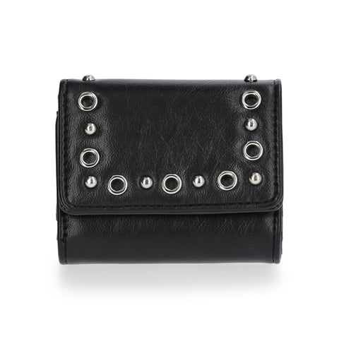 Studded Moto Flap Wallet, Women's, Black