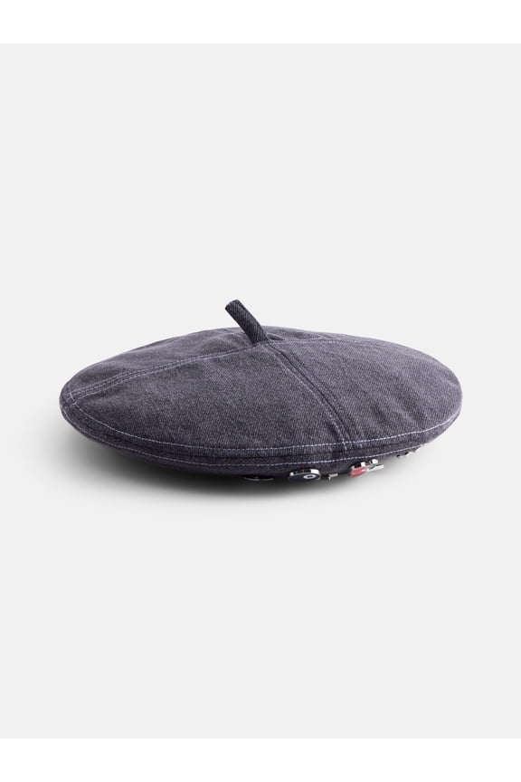 Women's Beret Hat, Grey Denim