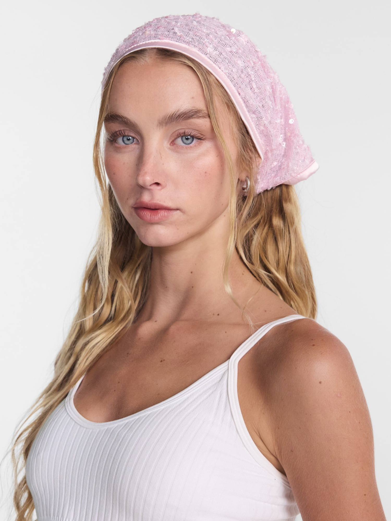 No Boundaries Women's Sequin Headscarf, Pink Sequin