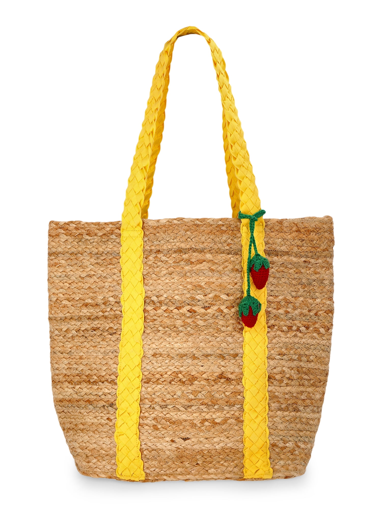 No Boundaries Women's Beach Icons Jute Tote Bag, Golden Yarrow