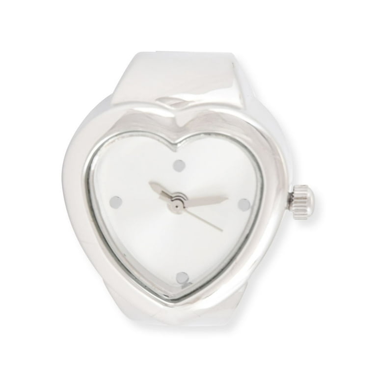 No Boundaries Adult Female Silver-Tone Heart Shaped Ring Watch in