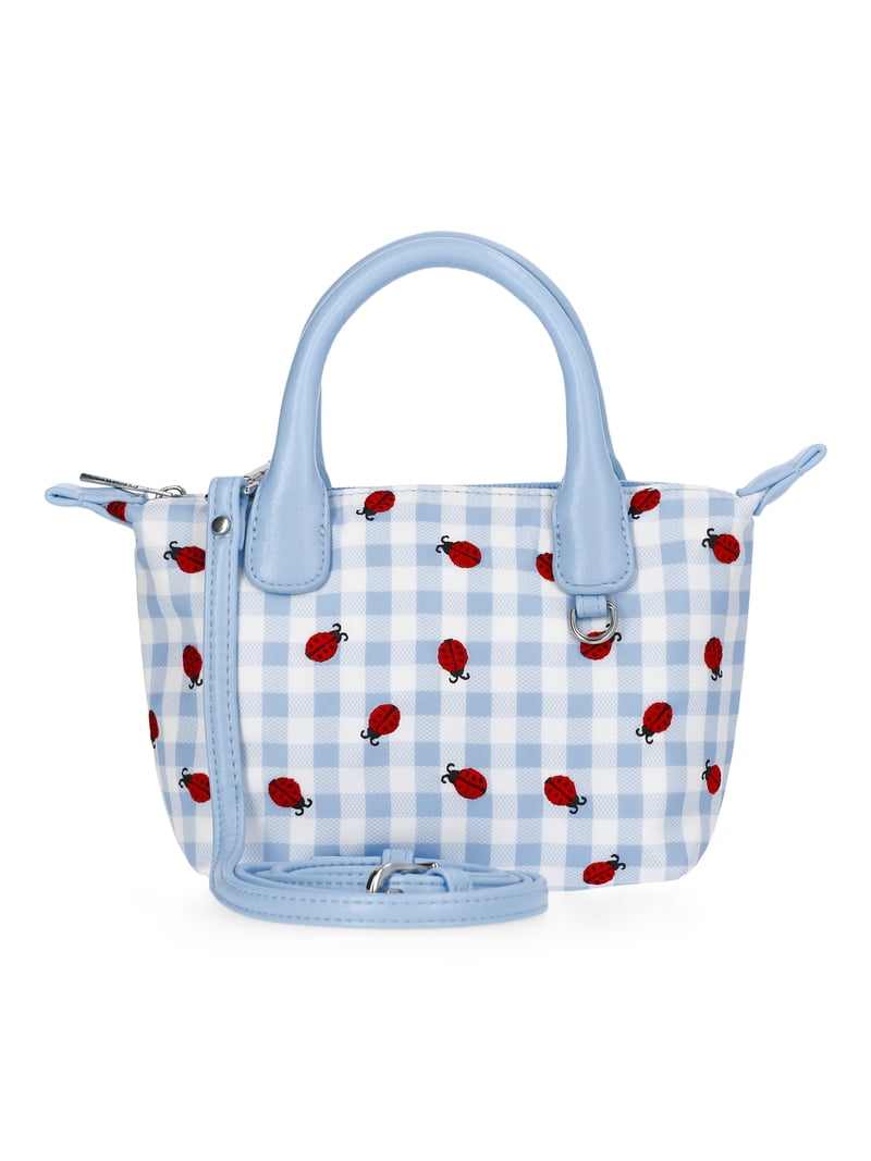 No Boundaries Women's Mini Tote Crossbody Bag, Sky Gingham with