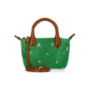 No Boundaries Women's Mini Tote Crossbody Bag, Turf Green with Floral Embroidery