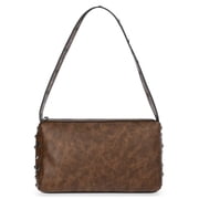 Women's Faux Leather Studded Moto Shoulder Bag, Brown