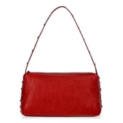 Women's Faux Leather Studded Moto Shoulder Bag, Carmine Red