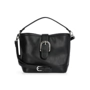 Women's Faux Leather Moto Bucket Bag, Black