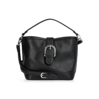 No Boundaries Women's Faux Leather Moto Bucket Bag (Black)