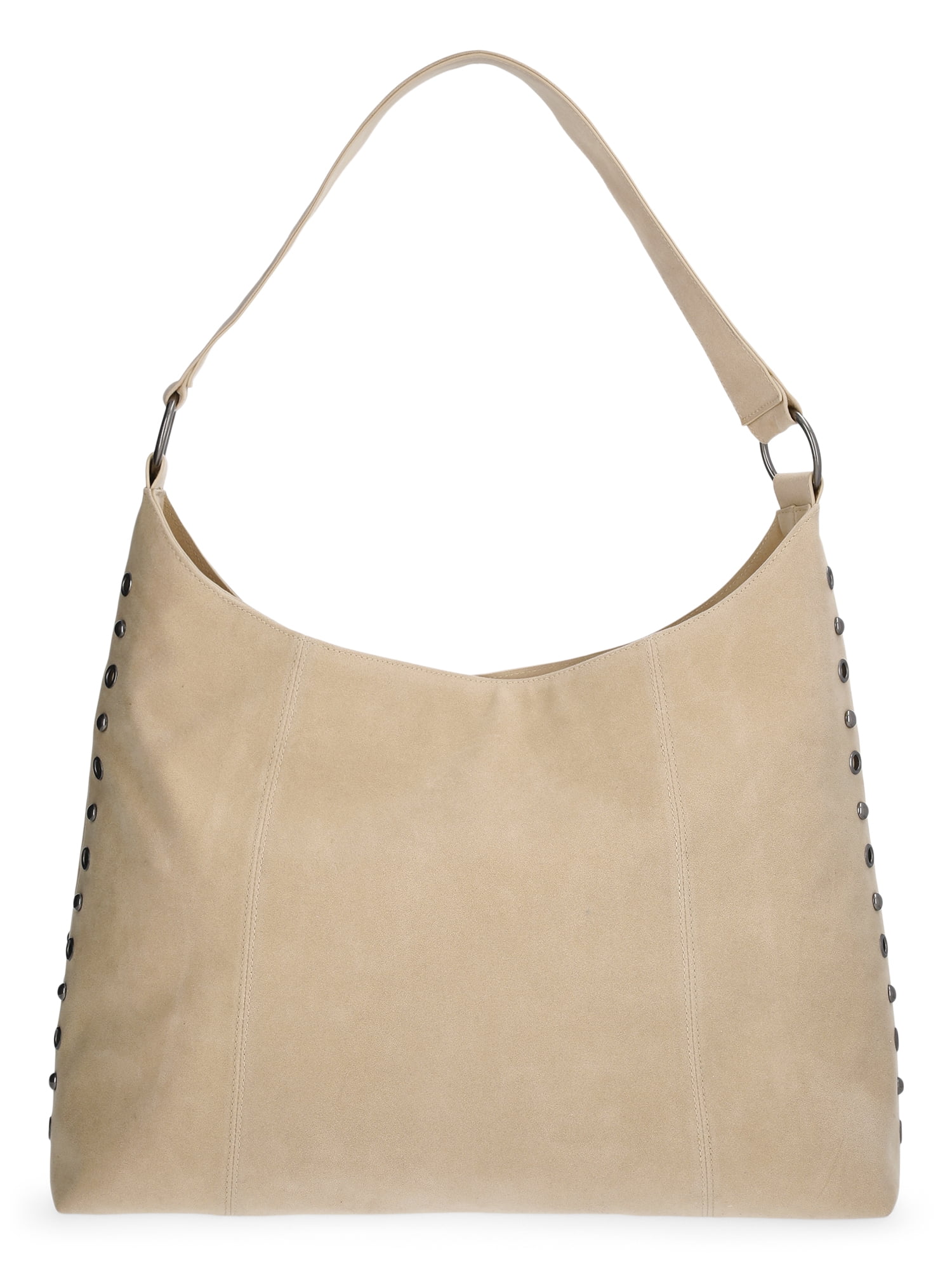 Women's Faux Suede Studded Moto Hobo Bag, Beige