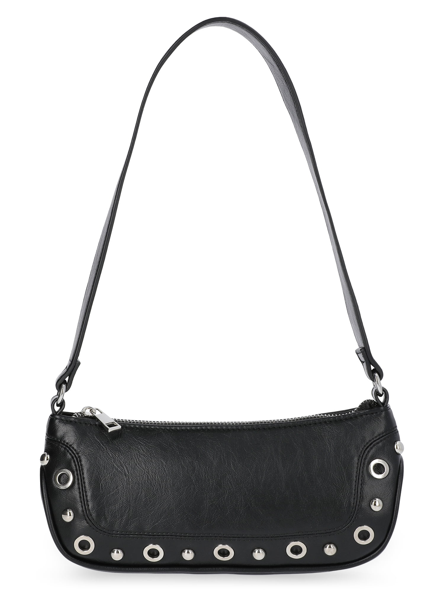 No Boundaries Women's Faux Leather Moto Shoulder Bag in Black