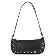 Women's Faux Leather Moto Shoulder Bag in Black
