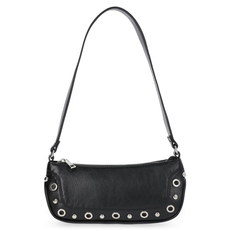 No Boundaries Women's Faux Leather Moto Shoulder Bag in Black