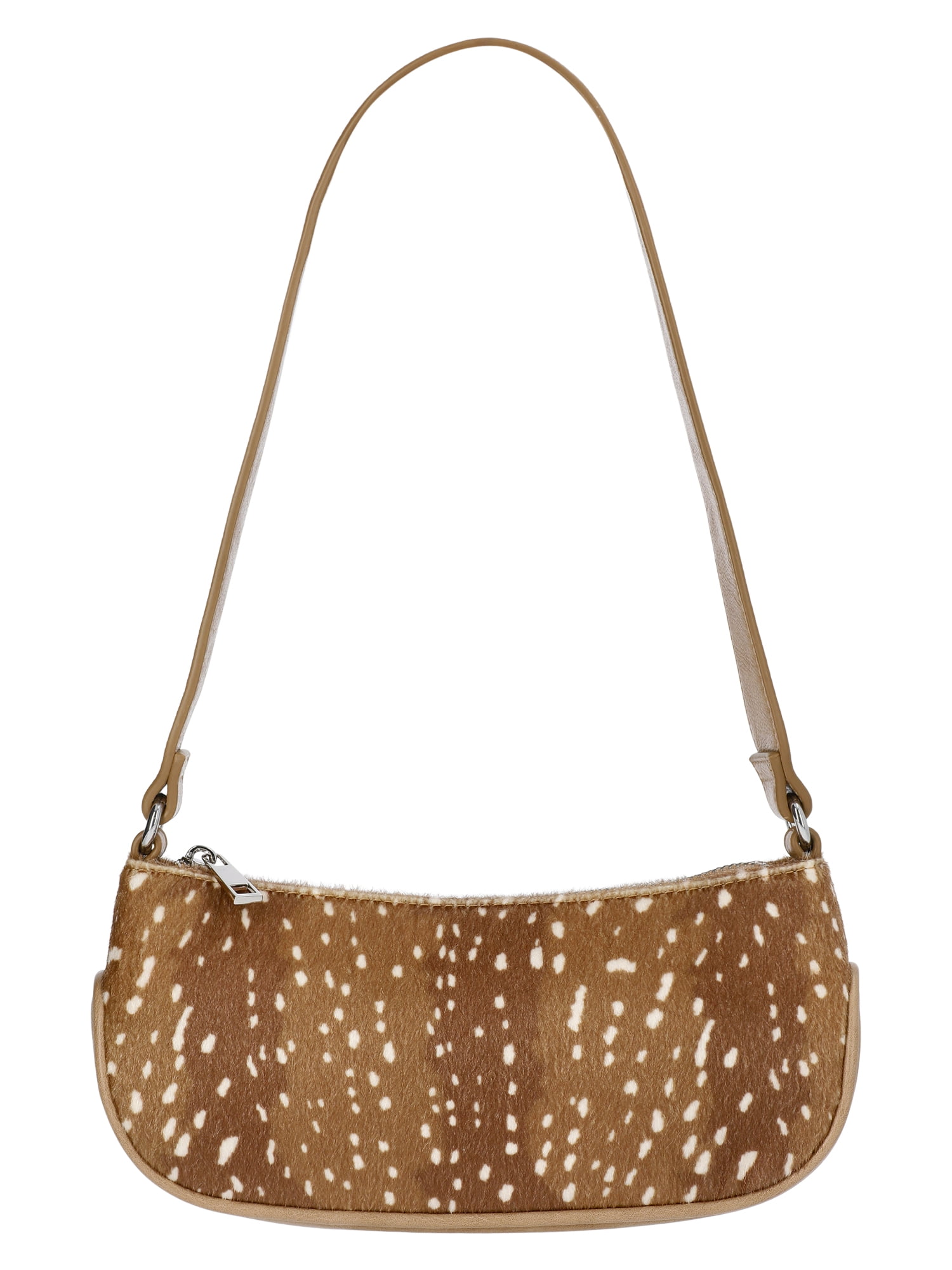 No Boundaries Women's Faux Leather Moto Shoulder Bag, Doe