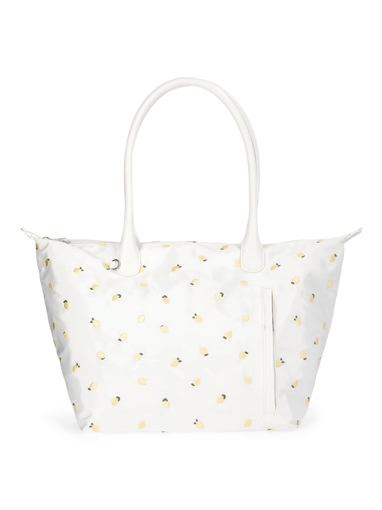 S*】様 everyone nylon logo tote bag WHITE No Boundaries Women's Tote Bag, White with Lemon Embroidery