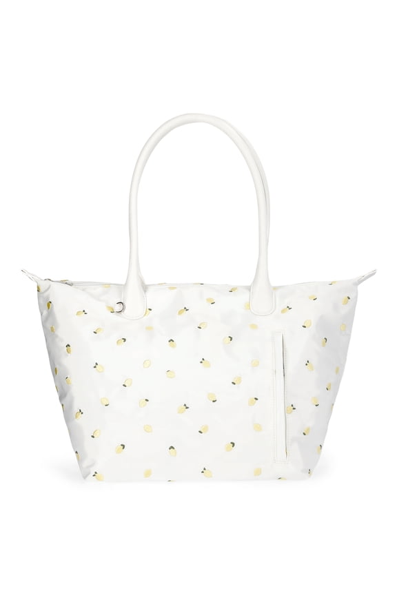 Women's Tote Bag, White with Lemon Embroidery