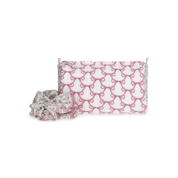 No Boundaries Women's Quilted Pouch and Hair Scrunchie Set, 2-Piece, Pink Jubilee Bow/Floral