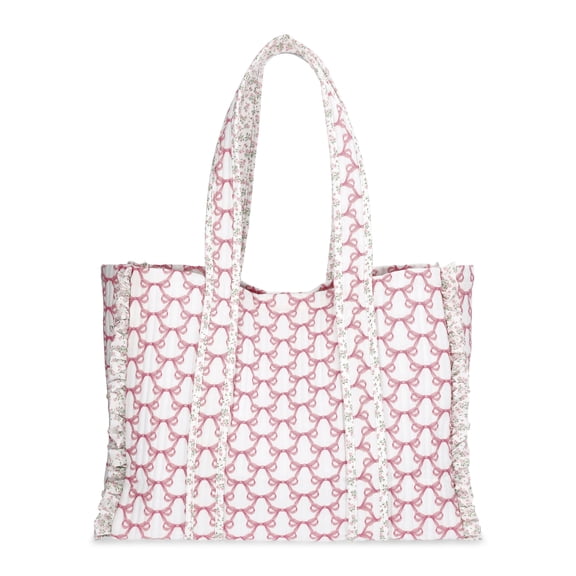 No Boundaries Women's Quilted Tote Bag, Pink Jubilee Bow/Floral