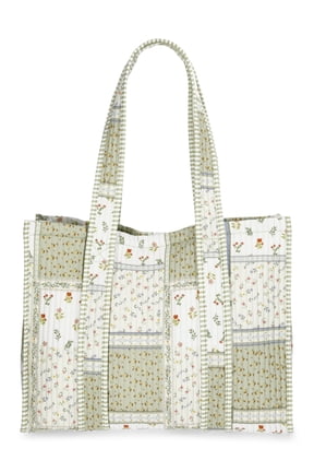 Quilted Tote Bag, Women's, Green Patchwork/Stripe