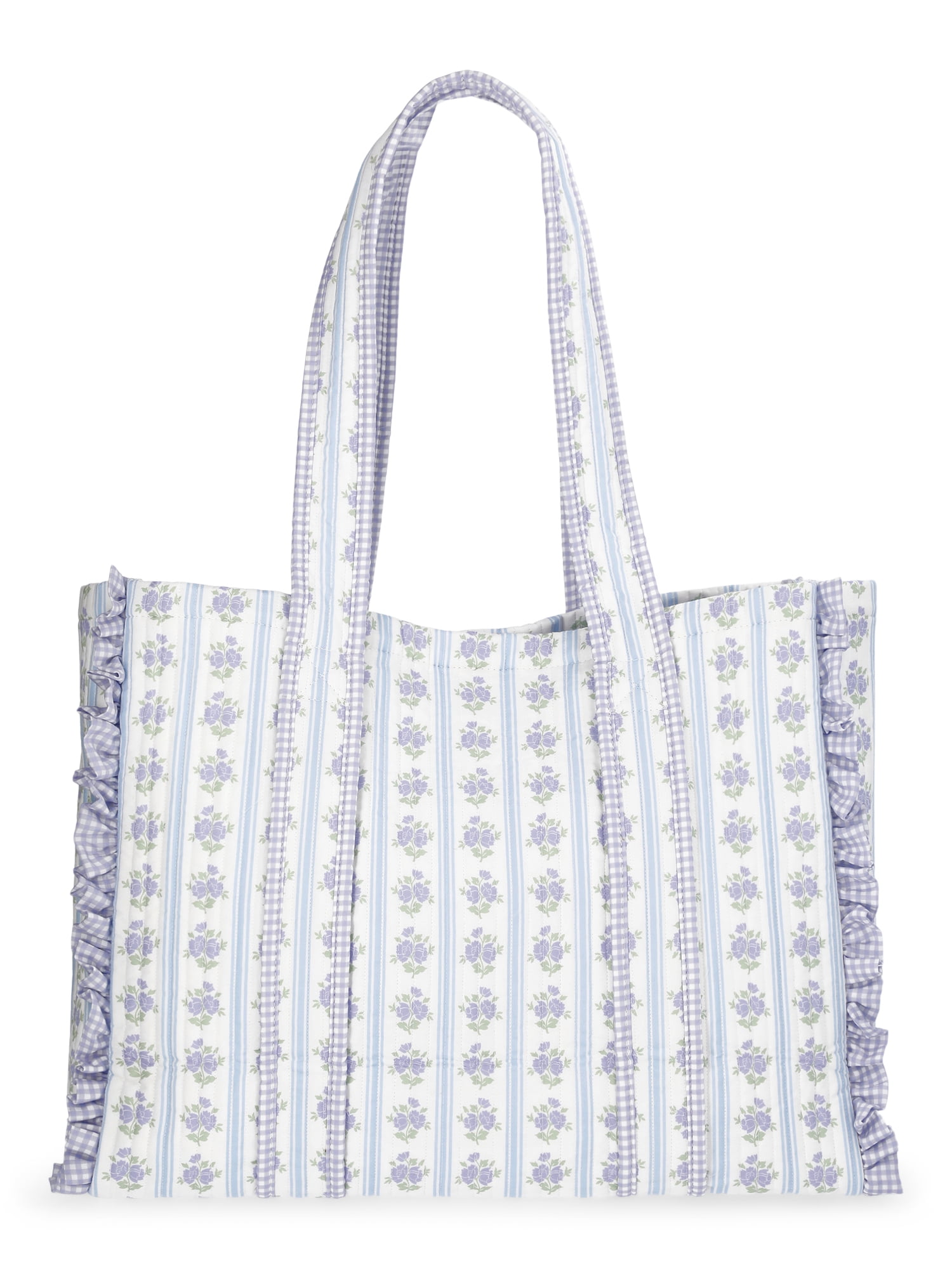 No Boundaries Women's Quilted Tote Bag, Floral/Gingham